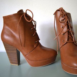 Cognac lace up booties